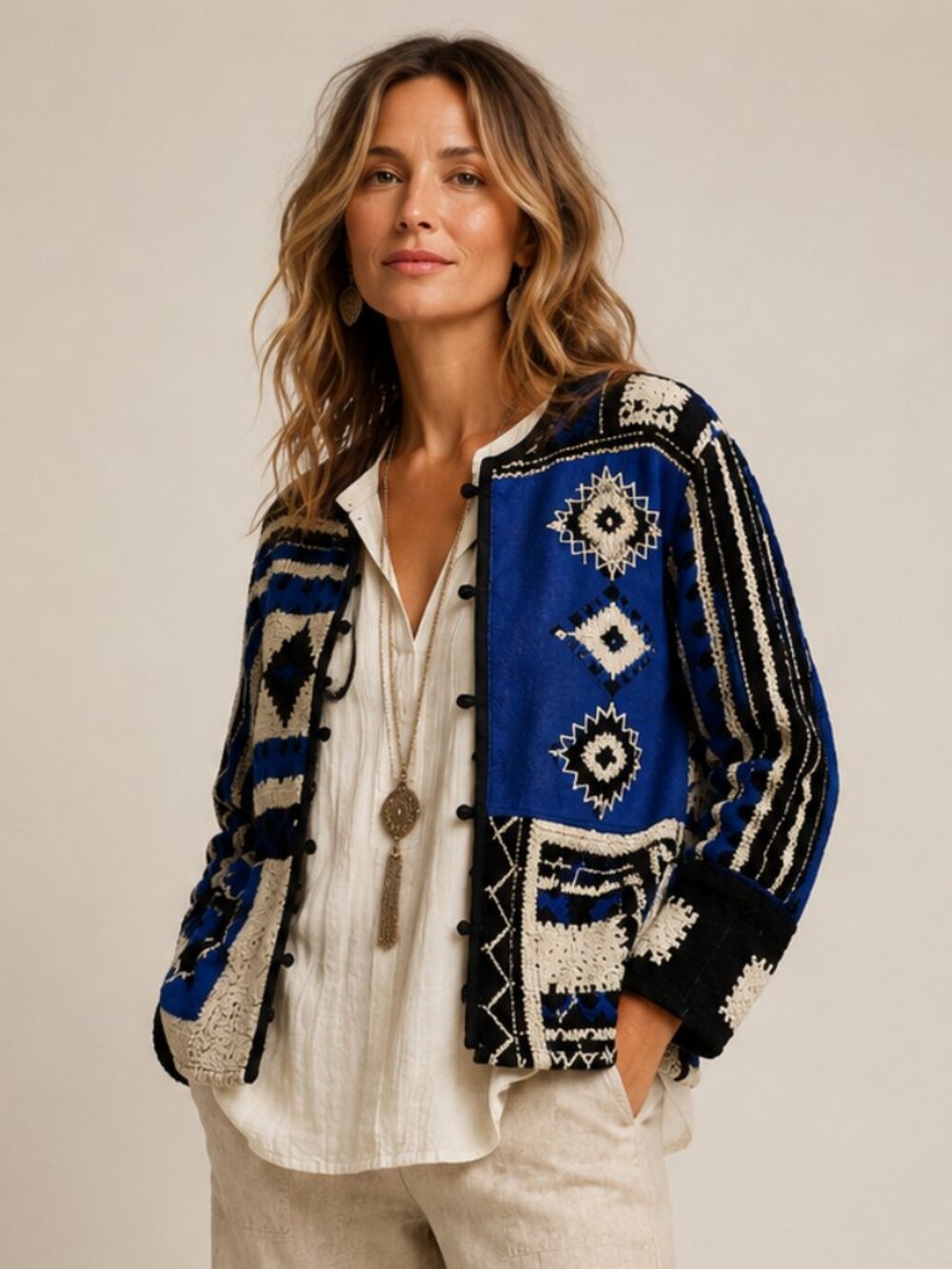 Coldwater Creek Boho Tapestry Patchwork Embroidered Southwestern Artisan Jacket